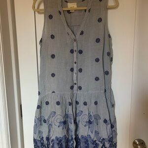 Maeve Gray and Blue Floral Midi Dress - from Anthropologie